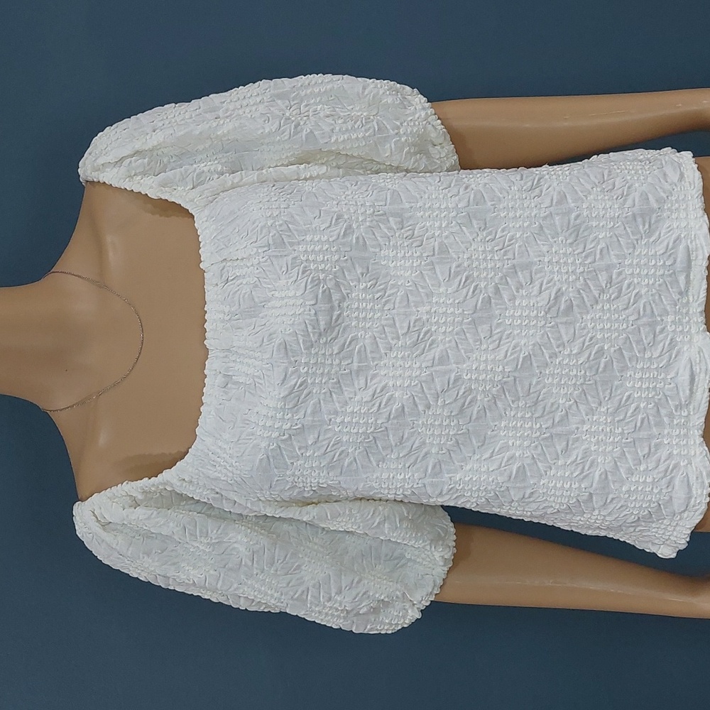 Lauren Conrad Boho Beachy Puff Off The Shoulder Off White Womens Size Large